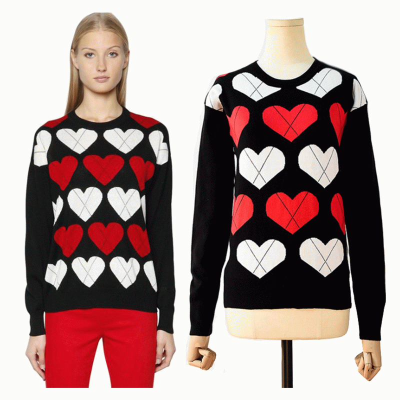 Aangepaste Harten Jacquard Dames Sweaters Gebreid