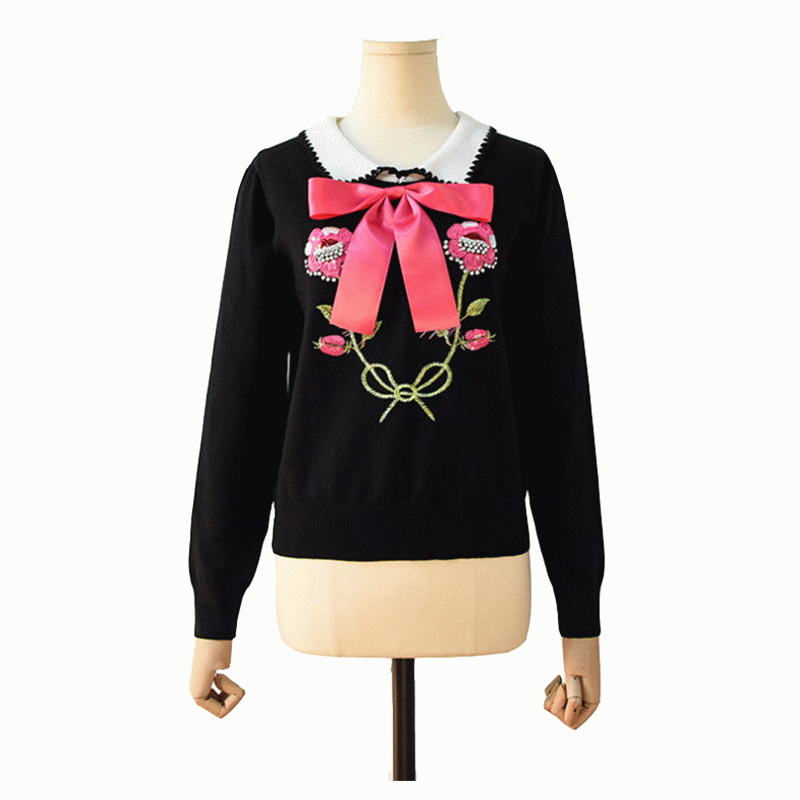 Dameskleding Aangepaste bloem borduurwerk Pullover Sweaters gebreid