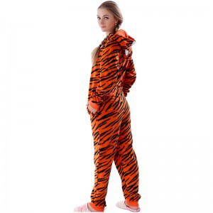 Vrouwen microfiber fleece tijger onesie pyjamapak met capuchon