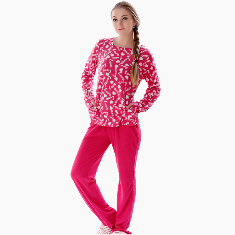 Vrouwen bedrukte microfiber fleece pyjama set