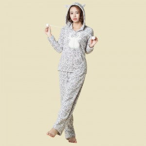 Vrouwen bedrukte koraal fleece volwassen pyjama set
