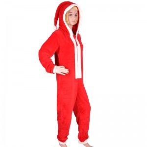 Koraalfleece kerstman onesie met capuchon, kinderen