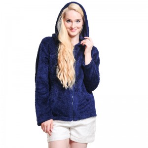Dames knuffel fleece marine hoodie met rits