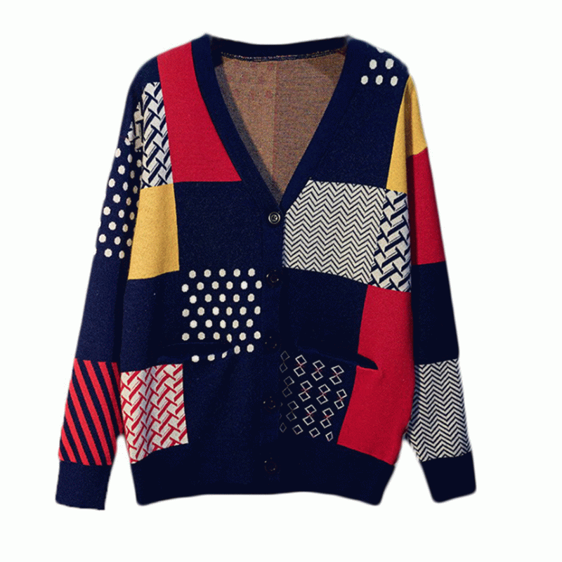 2019 Plus Size Contrastkleur Jacquard Winter Herfst Dames Vest Gebreide Sweater