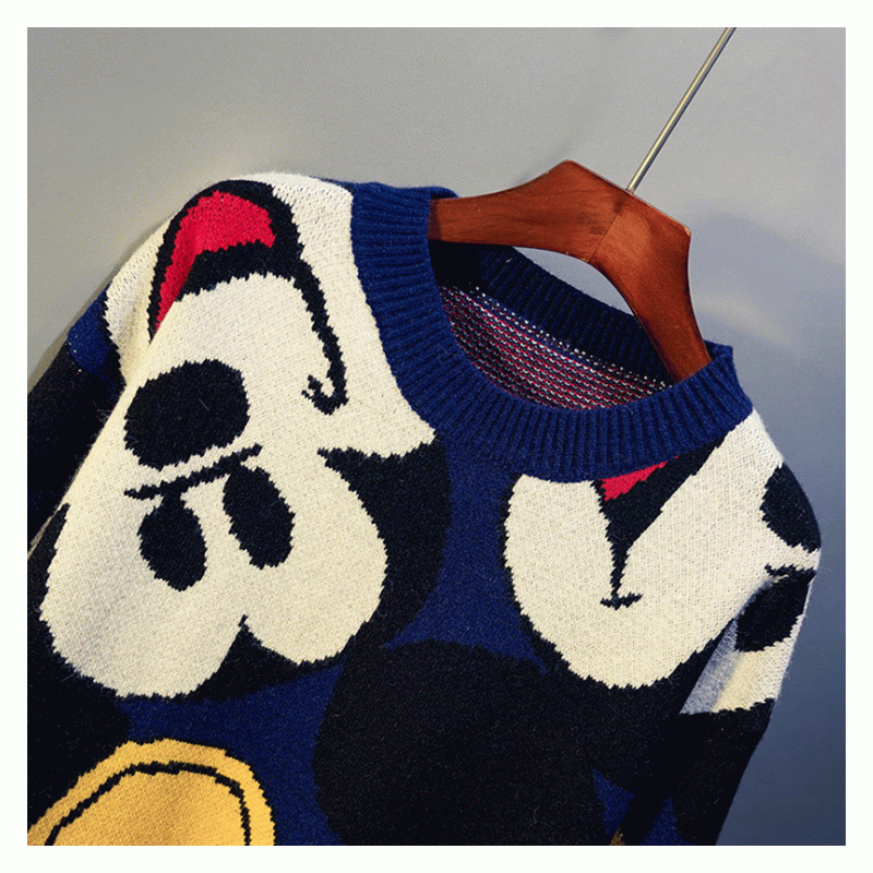 2019 Lange Leuke Donald Duck Cartoon Patroon Jacquard Dikke Winter Dames Pullover Sweater