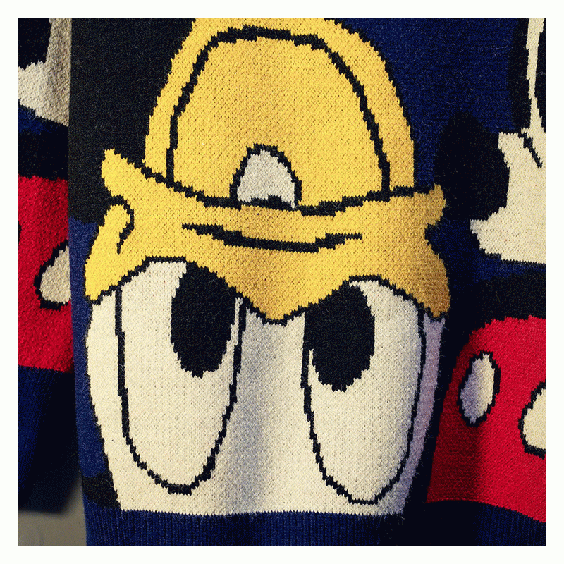 2019 Lange Leuke Donald Duck Cartoon Patroon Jacquard Dikke Winter Dames Pullover Sweater