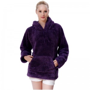 Dames knuffel fleece paarse hooded pocket sweater