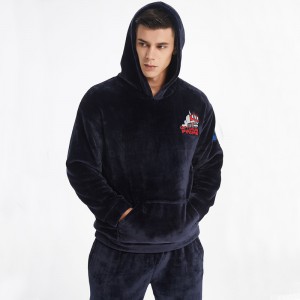 Mannen borduurwerk luxe flanellen fleece pyjama set