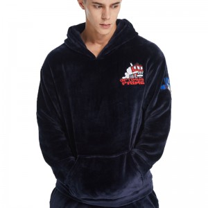 Mannen borduurwerk luxe flanellen fleece pyjama set