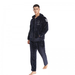 Mannen borduurwerk luxe flanellen fleece pyjama set met rits
