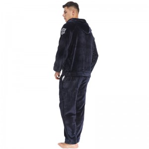 Mannen borduurwerk luxe flanellen fleece pyjama set met rits