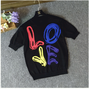 2018 Custom Jacquard LOVE Font zomerpullover met korte mouwen