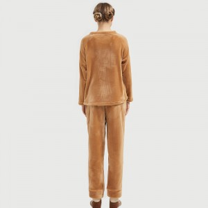 Vrouwen Flanel Fleece Animal Embroidery Beer Pyjama Set