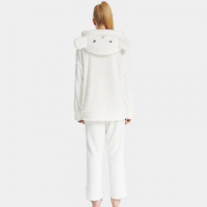 Dames pyjama set met capuchon met fleece-borduursel