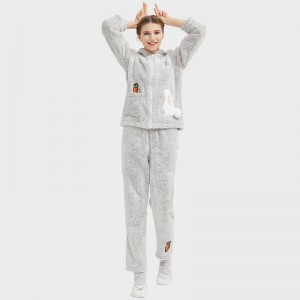 Vrouwen knuffelen fleece kationische pyjama set met capuchon