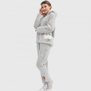 Vrouwen knuffelen fleece kationische pyjama set met capuchon
