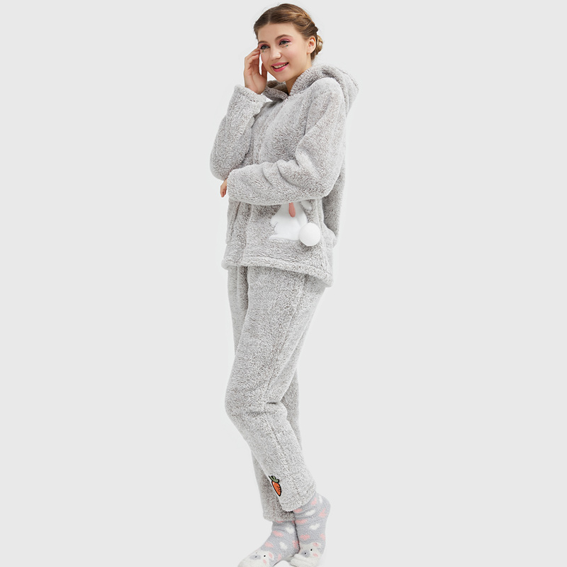 Vrouwen knuffelen fleece kationische pyjama set met capuchon