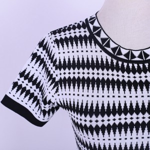 Aangepaste zomer zwart wit geometrisch ontwerp dames sweaterjurk