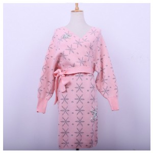 2018 warme sneeuwvlok strass appliques dames Slash vest gebreide jurk