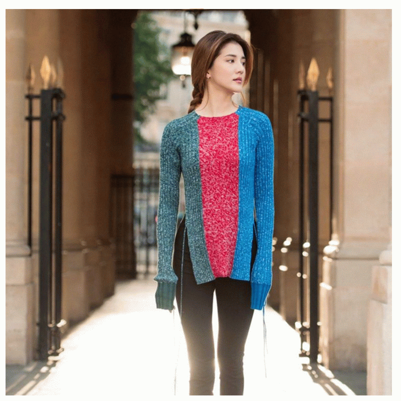 100% katoenen truien Drievoudige kleuren Long body sweater 2018 Dames Pullover