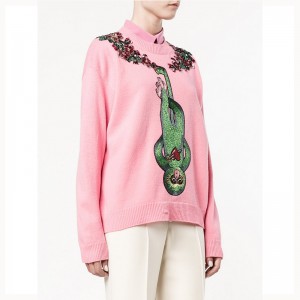 Appliques voor dames met grappige aap kralen versierde truien ronde hals pullover