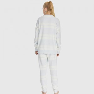 Dames gestreepte elastische microfiber fleece pyjama set