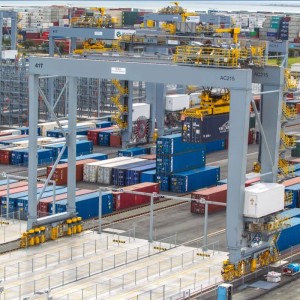 Op rails gemonteerde containerkraan (RMG-kraan)