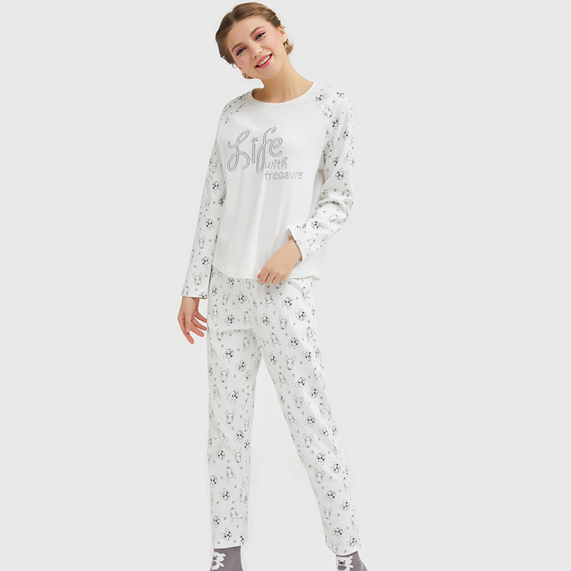 Damesjersey pyjama set met mooie gedrukte borduursels