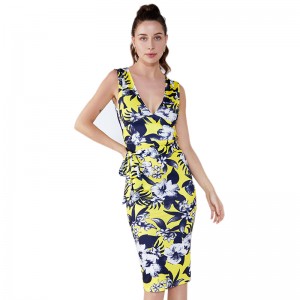 Zomer dames polyester off shoulder vintage jurk ontwerpen foto's bloemenprint vrouwen feest bondage jurk