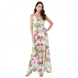 Zomer split aangepaste bloemenprint een stuk stretch vintage jumpsuit