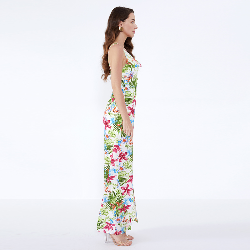 Zomer split aangepaste bloemenprint een stuk stretch vintage jumpsuit