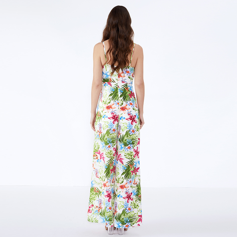 Zomer split aangepaste bloemenprint een stuk stretch vintage jumpsuit