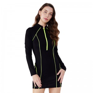 Fabriek OEM Hoge kwaliteit Streep Zwart Wrap Goedkope Bandage Jurk Zomer Zwart Swing Jurk