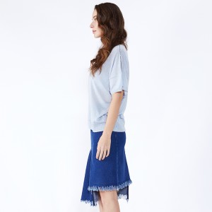 Blauwe patchwork asymmetrische knielengte jeans midi-denim rok JCGJ190315027