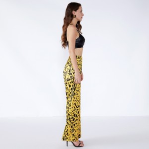 Gele luipaard textuur Palazo dames dame broek met elastische JCGJ190315037