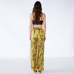Gele luipaard textuur Palazo dames dame broek met elastische JCGJ190315037