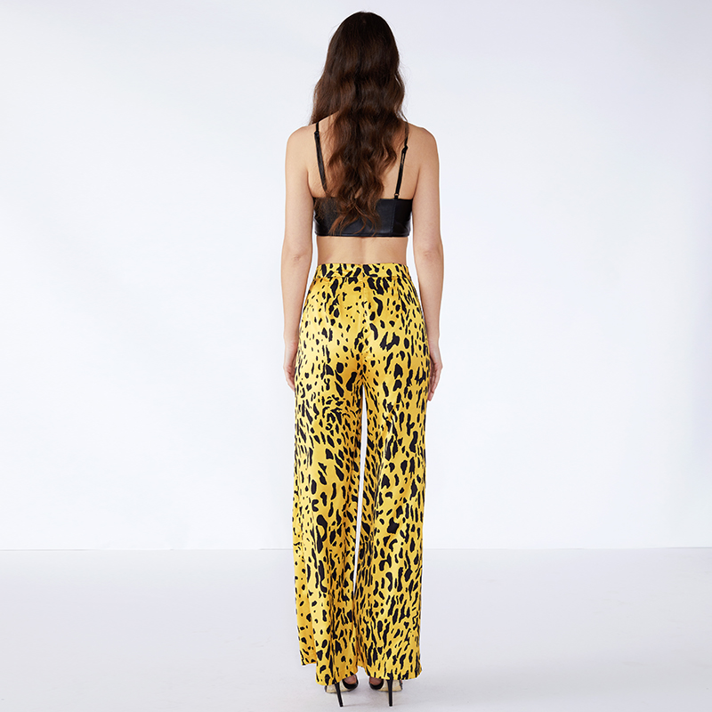 Gele luipaard textuur Palazo dames dame broek met elastische JCGJ190315037