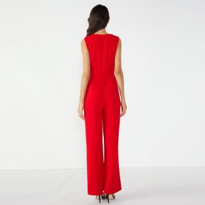 Rode casual mouwloze lange damesjumpsuit voor dames