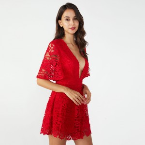 Rode geborduurde eendelige dames causale korte sexy jumpsuit voor dames