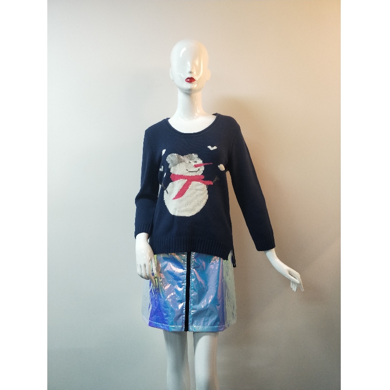 NAVY CARTOON PRINT SLIT-SIDE SWEATER RLWS0088F