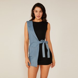 De nieuwe mouwloze Office dames asymmetrische riem zomer casual mini-jurk