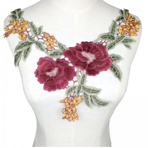 Kleurrijke 3D bloemen kant borduurwerk stoffen kant Patches hals kraag