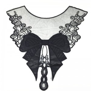 100% polyester zwarte grote bloem ketting kant kraag stof bekleding DIY borduurwerk kant stof hals applique naaien Craft