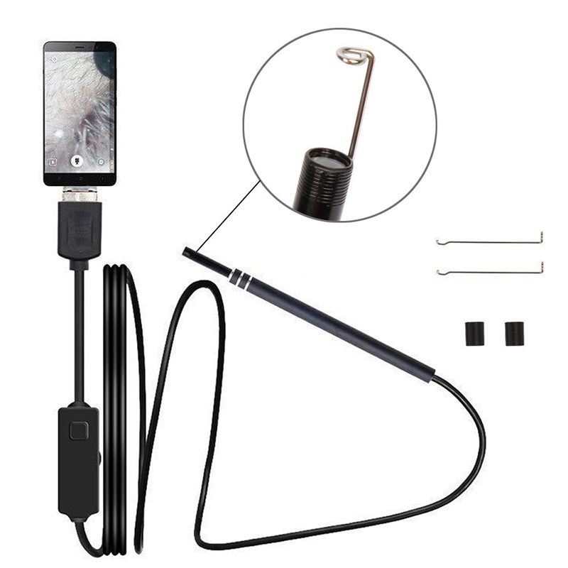 2 in 1 Borescope Inspectie Oor Wax Remover Tool 720 P Waterdichte Camera met 6 Verstelbare LED Compatibel met Android en iOS