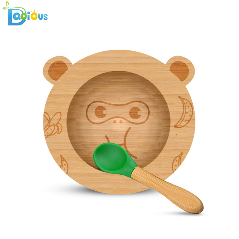 Nieuwe producten Bamboe voerset Babyborden en -schalen Duurzame bamboe-zuigplaat Verdeeld houten babybord