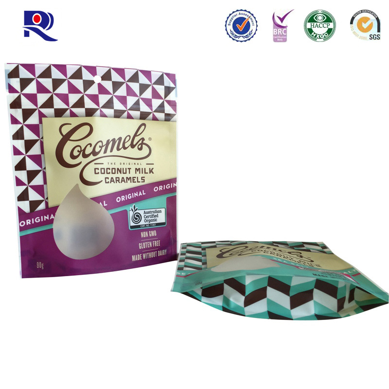 Geprint en gelamineerd plastic draagzakje voor kokosnoot uit chocolademelk