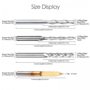 End Mill Combination Kit Set CNC-frezen Frees snijgereedschap (4 soorten, elke 10 stuks) Inclusief platte neus / kogelneusfrees, 30 ° V-vorm graveren en 4 fluiten frees