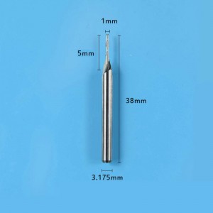 Carbide frezen, dubbele fluiten Spiraalcarbide platte neusfrees CNC-frees 1 mm Snijden Dia.