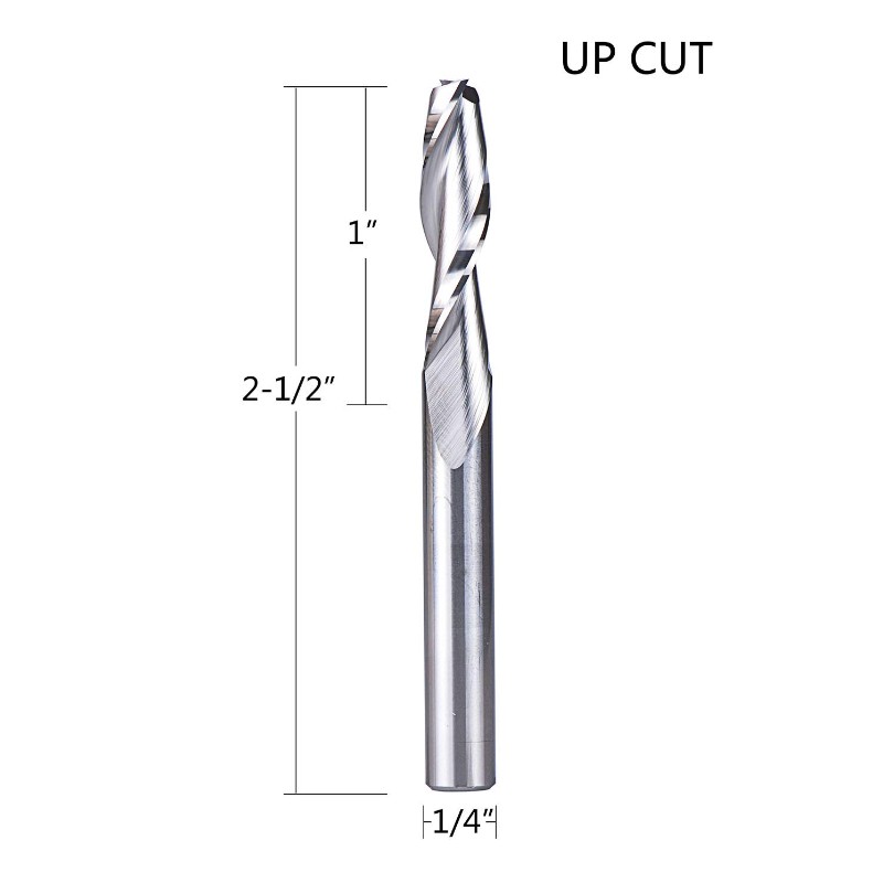 Spiraalfrezen met UpCut 1/4 inch snijdiameter, 1/4 inch schacht HRC55 massief hardmetalen CNC-frees voor houtsnede, snijwerk