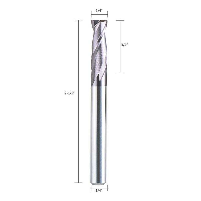 2 fluiten 1/4 inch schacht vierkante neusfrees Carbide CNC opgesneden frezen Tiain gecoat, 2 1/2 inch lengte